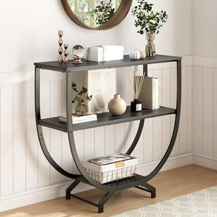 GILLAS 3 Tier Console Tables, 30 Height Entryway Table, Sofa Table Behind Couch Table, Industrial Entryway Furniture Entry Way Table with Storage for Living Room, Hallway, Entrance, Rustic Black