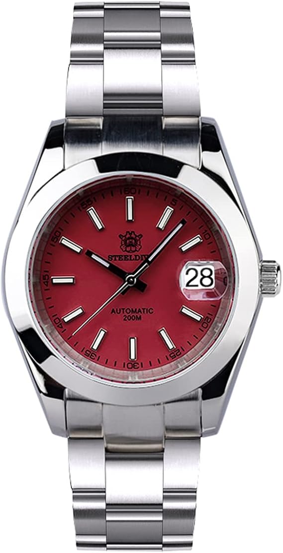 Steeldive SD1934 Water Ghost Men Automatic Mechanical Watches Sapphire Glass NH35 Stainless Steel Diver Watch Men (red)