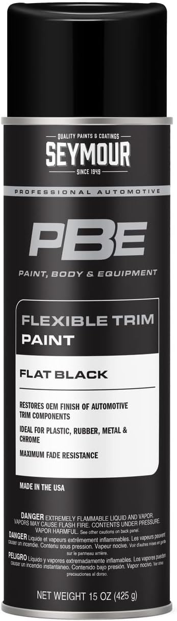 Seymour 20-1678 PBE Flexible Trim Spray Paint Flat Black 15 oz - Flexible Coating for Bumpers, Trim, Plastic and Metal, Heat Resistant, VOC Compliant.