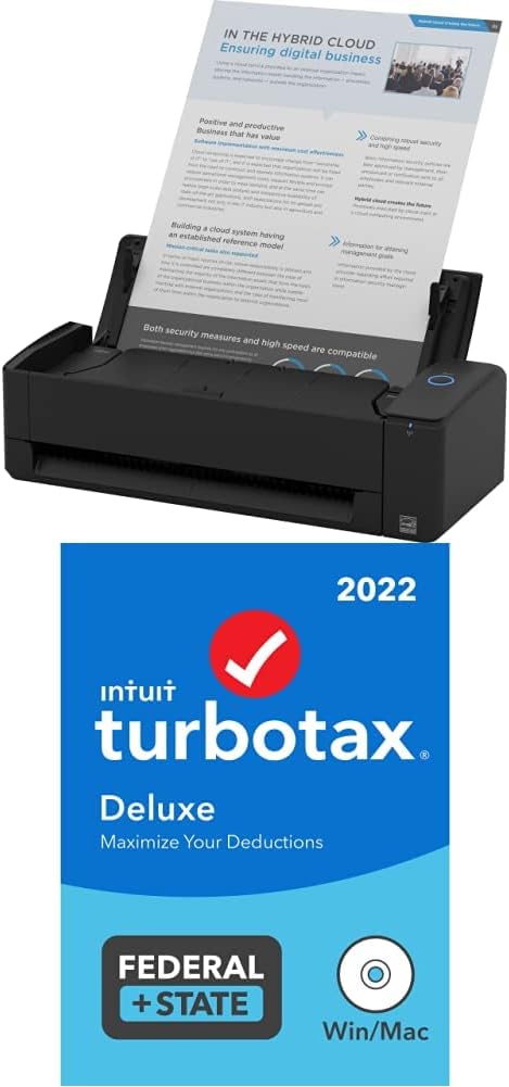 Fujitsu ScanSnap iX1300 in Black with TurboTax 2022 Tax Software, Federal and State Tax Return, [PC/MAC Disc]
