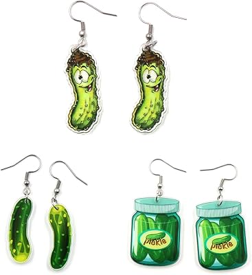 3 Pairs Pickle Earrings Funny Pickle Dangle Earrings Cute Pickle Cucumber Earrings Acrylic Sour Cucumber Earrings for Women Teen Christmas Jewelry Gift