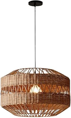 Hand Rattan Woven Lantern,Wicker Craft Hanging Lamp, Modern Bamboo Pendant Light, E27 Creative Wood Chandelier,Dining Room Living Room Lighting Decoration