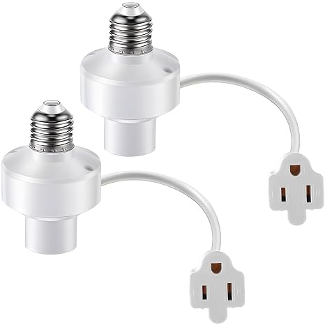 Enhon 3 in 1 E26 Light Socket Outlet Adapter, Light Socket to Plug, 2 Pcs