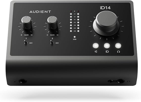 Audient Audio Interface iD14 MKII 2 Class-A Microphone Preamps (High Performance USB Audio Interface USB-C Port Monitor Mix and Monitor Panning Function 2 Headphone Outputs) iD MKII