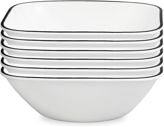 Corelle Vitrelle 6-Piece (22-Oz) Cereal Soup Bowls, Triple Layer Glass and Chip Resistant, Lightweight Square Dinnerware Bowl Set, Simple Lines | Triple Layer Glass and Chip Resistant, Lightweight Square Dinnerware Bowl Set, Simple Lines