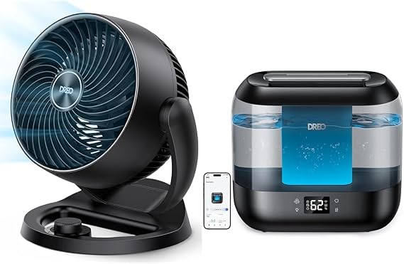 Dreo Fans for Home Bedroom, Table Air Circulator Fan for Whole Room, 12 Inch & 4L Smart Humidifiers for Bedroom, Quiet Supersized Cool Mist Ultrasonic Humidifier