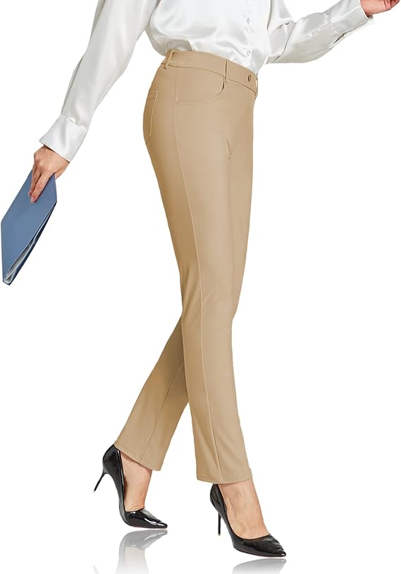 ChinFun Women's Yoga Dress Pants Straight Leg/Bootcut Stretch Work Slacks Office Business Casual Golf Pants 4 Pockets