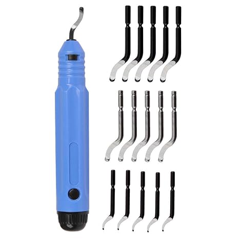 FOCCTS Metal Deburring Tool Kit Deburring Cutters Set, Anti-Slip Handle with 15 High-Speed Steel Rotary Deburr Blades Set, Great Burr Remover Hand Tool for Wood, Plastic, Aluminum, Copper and Steel
