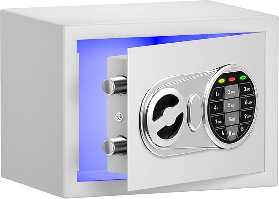 Safe Box with Sensor Light, Security Safe with Digital Keypad Money Safe Steel Construction Hidden with Lock,Small Safe, Wall or Cabinet Anchoring Design(White)