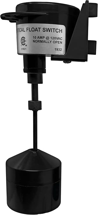 PumpSpy Vertical Float Switch - Universal Replacement, 20' Cord, Black