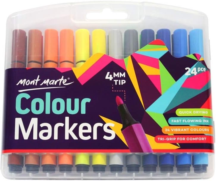 Mont Marte Markers Art Markers Set Drawing Pens Set, Great for Notebook Sketch Book Coloring Book, 24 Picecs