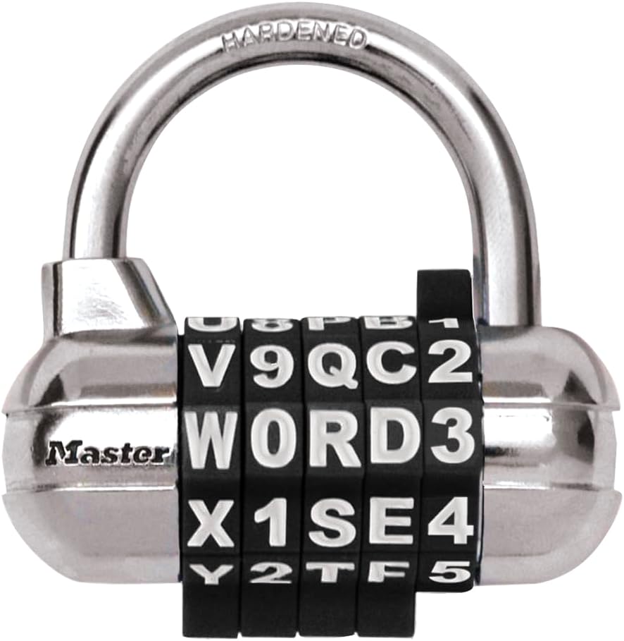 Master Lock Padlock, Set Your Own WORD Encrypted Lock, 2-12 inch Wide, Black, 1534DBLK
