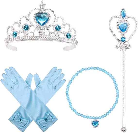 Princess Dress Up Accessories for Girls Christmas Party Cosplay Set (Crown, Wand, Gloves, Necklace)