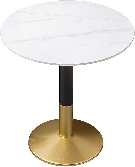 Round Marble Top Dining Table, White Stone Top and Sturdy Metal Base, Perfect for 4-6 People, Modern Style for Dining Room, Living Room, Coffee Room (31.5 inches)