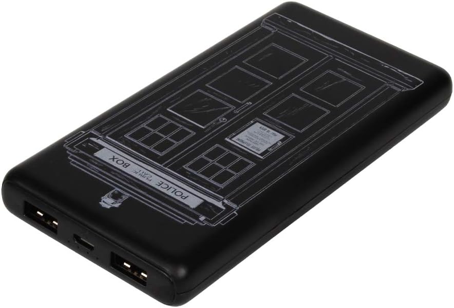 FAMETEK Doctor Who Phone Charger | Slim Pocket Sized 10,000mAh Power Bank with Tardis Design, Charges Multiple Devices, USB-A Charging, Phone and Tablet Backup Battery