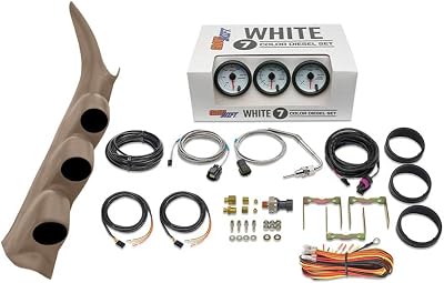GlowShift Diesel Gauge Package Compatible with Chevrolet Silverado Duramax & GMC Sierra 2000-2006 - White 7 Color 60 PSI Boost, 1500F EGT & 30 PSI Fuel Pressure Gauges - Tan Triple Pillar Pod