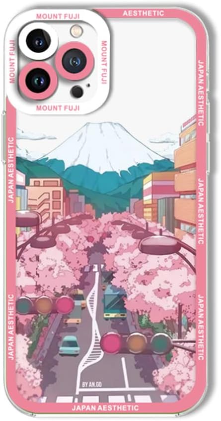 Compatible with iPhone 14 Pro Max Cute Clear Case, Japanese Cool Cartoon Anime Aesthetic Scenery Design Stylish Soft Shockproof Angel Eyes Protective Transparent Case Cover Shell (Fuji)