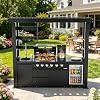 Deluxe 43 Stainless Steel Gas Grill Outdoor Kitchen Island, 6-Burner 85,000 BTU BBQ Grill with Refrigerator, Rotisserie, Granite Top, Outdoor Grills for Backyard Cooking (Black+96in)