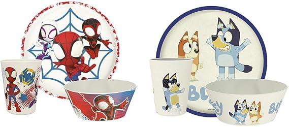 Zak Designs Marvel Spider-Man 3-Piece Dinnerware Set for Kids and Zak Designs Bluey 3-Piece Kids Dinnerware Set