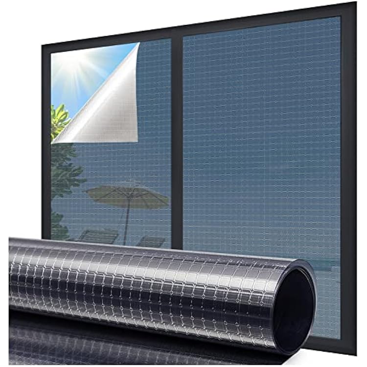 Coavas One Way Privacy Window Film Reflective Window Tint for Home,Static Cling Mirror Heat Blocking Covering See Out Not in,Anti-Uv House Daytime Privacy, Blue-Silver,17.5x78.7 in