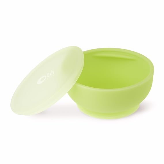 Olababy Silicone Baby Bowl with Suction & Lid for Toddlers, BLW (Kiwi) | For Baby-Led Weaning, 6+ Months. Microplastic & BPA-Free. Dishwasher & Microwave Safe.
