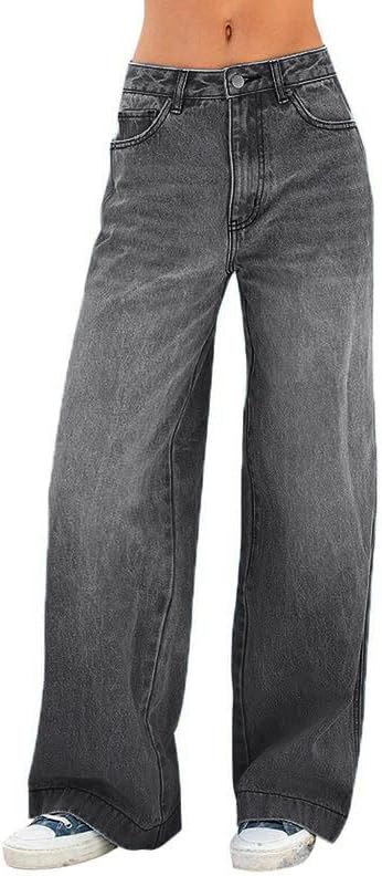 EMMIOL Womens 2026 Wide Leg Jeans Distress Mid Waist Denim Pants Vintage Y2K Trousers