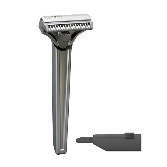 SUPPLY Single Edge SE Razor for Men Premium Metal Razor with Nick-Guard Safety Bar for an Easier, Low-Irritation Single-Blade Shave Includes 8 Japanese Injector Blades Classic Matte