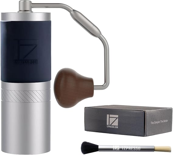 1Zpresso J Manual Coffee Grinder Silver Capacity 35g with Assembly Stainless Steel Conical Burr - Numerical Internal Adjustable Setting, Portable Mill Faster Grind Efficiency to Coarse for Filter