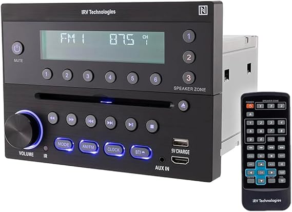 iRV Technology iRV32V2 AM/FM/CD/DVD/MP3/MP4/HDMI in&out w/ ARC/Digital 2.1/Surround Sound/Bluetooth/CEC/NFC,3 Zones Wall Mount RV Radio Stereo w/ APP Control, USB using 5V charging both Android&Apple