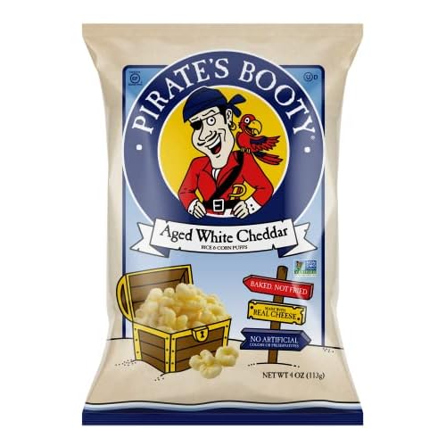 Pirates Booty Aged White Cheddar Cheese Puffs, Gluten-Free, Kids Snacks, 4oz