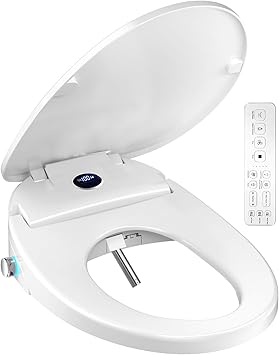 XCQQ Bidet Toilet Seat, Bidet Seat with Remote Control, Warm Water Wash, Heated Seat, Air Dryer, Soft Close Lid, Night Light, Self Cleaning Nozzle, LED Display, Requires Outlet - Round
