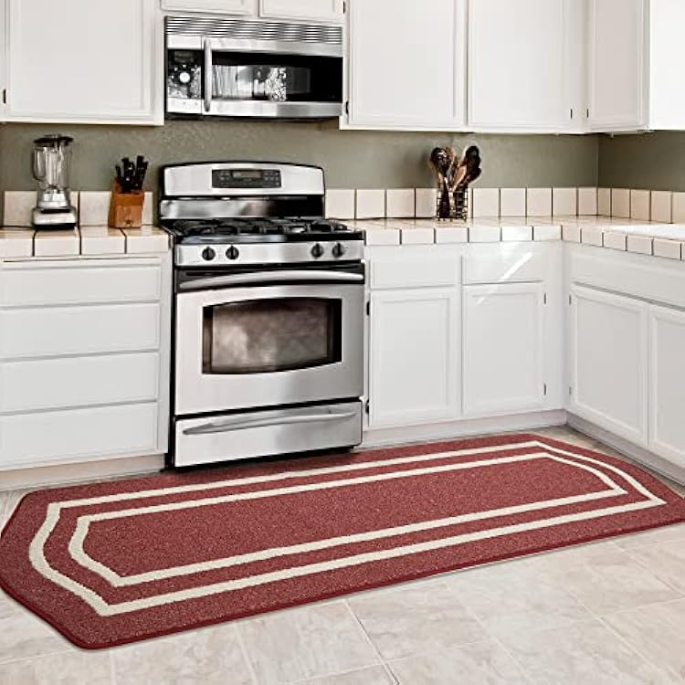 COSY HOMEER Long Kitchen Floor Mats for in Front of Sink Super Absorbent Kitchen Rugs and Mats 24x79 Non-Skid Kitchen Mat Standing Mat Washable,Polypropylene,Red,Frame