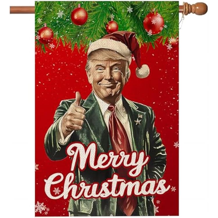 WENWELL Santa Merry Christmas Garden Flag,Burlap Yard Flags,Make Christmas Great Again House Banner for Outdoor,Double-Sided 28 x 40 Inch