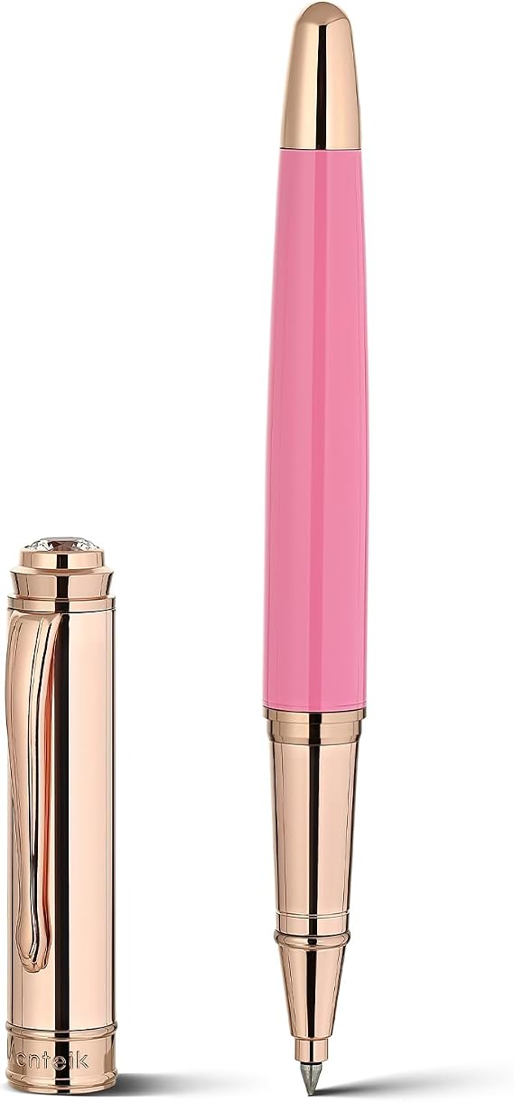 MCNTEIK Luxury Rollerball Pen, With 8mm Brilliant diamond,Vibrant Pink Pen,Attractive Real Rose Gold Finish, Schmidt Black Refill,Glitter Fancy Pens Gifts for Women Wedding Bridesmaid Office,Nice pen