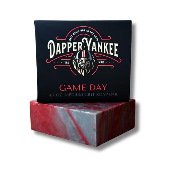 Dapper Yankee Game Day Natural Soap Bar for Men - Medium Grit with Pumice, Buckeye Inspired Soap, Soap for Athletes
