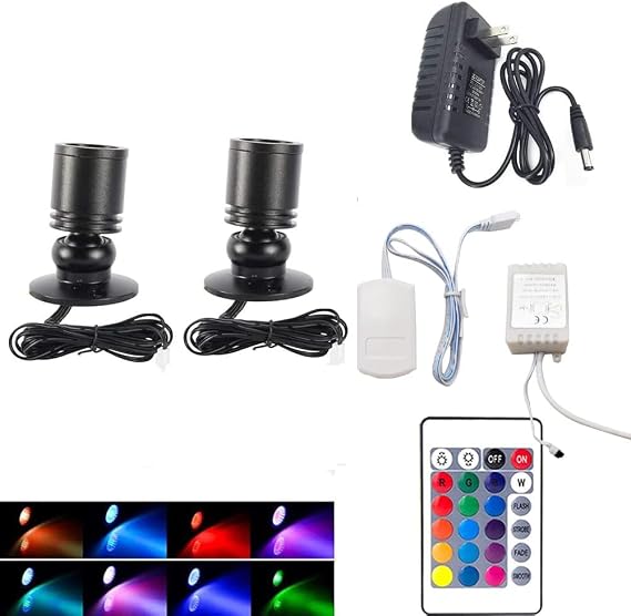 Dimmable LED Mini Spotlight Jewelry Showcase Indoor Display Lights Black Shell Surface Mount Under Cabinet Lights Kit 6 Pack with Remote White Light (2 Pack RGB Colorful) [Energy Class A]