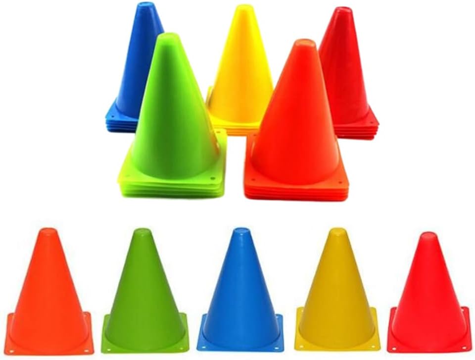 Jilukibo 7 inch Outdoor Plastic Agility Cones, Inch Soccer Cones Sports Training Agility Field Marker Traffic Safety Cones for Skating Basketball Football Drills, 5 Colors 20 Pack