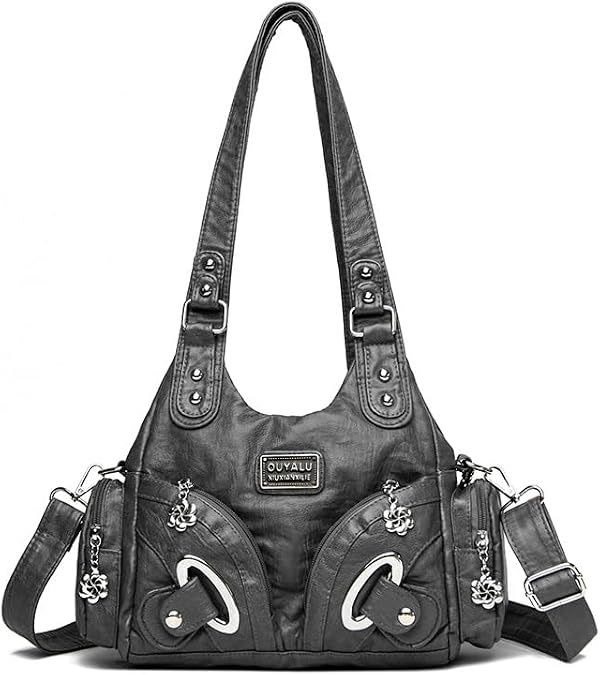 Punk Crossbody Tote Bags for Women Rivet Studs Bag Faux Leather Hobo with Multi Pockets