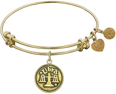 Smooth Finish Brass Libra September Bangle Bracelet, 7.25