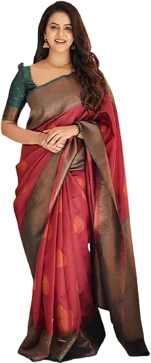 Jaanvi Women's Indian Banarasi Silk Zari Work Saree With Unstitched Blouse Piece