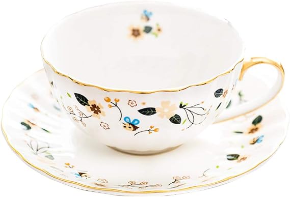 BigNoseDeer Gifts for Women Porcelain Tea cups and Saucers,Art Latte Cup, Cappuccino Cup,Cute Ceramic Coffee Mug Christmas Gifts(7oz)