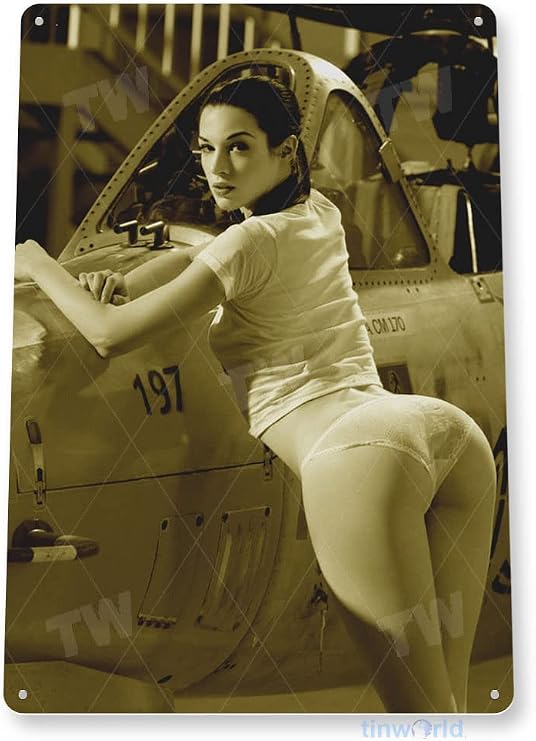 Tinworld Tin Sign: Weapons Loader Aviation Pin-Up Girl Garage Hangar Shop Metal Decor A932