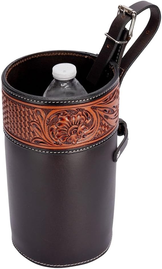Schneiders Tooled Leather Water Bottle and Snack Holder Saddle Bag | Hand-Tooled Argentine Leather | Trail Riding Storage for Horse Tack and Essentials | Color Brown