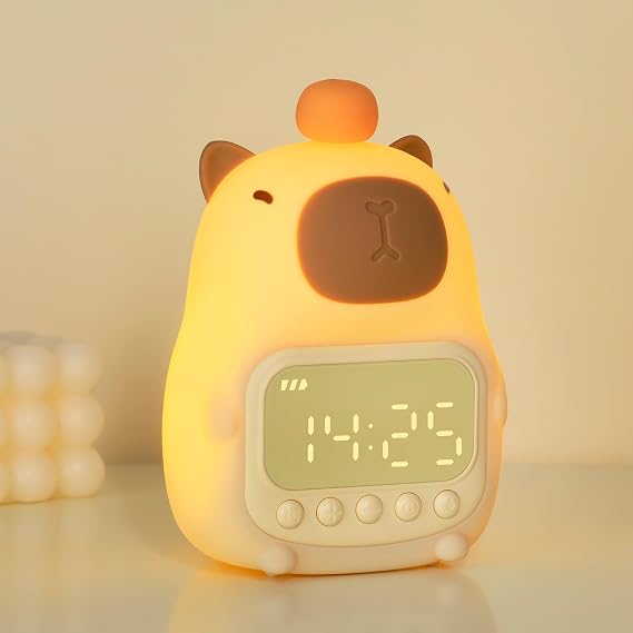 Yiliaw Capybara Alarm Clock with Night Light for Kids,Clock for Bedroom,RGB | Cute Kids Digital Desk Clock for Bedroom, Dual Alarm, Multicolor Night Light, Soft Silicone, Gift for Girls Boys Teens