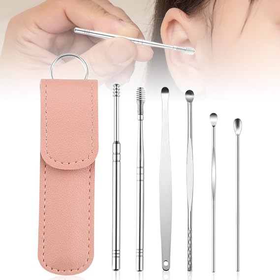 Runsgo Ear Cleaner,The Most Professional Ear Cleaning Master in 2024,Ear Cleaning Kit,Ear Cleaner Earwax Removal Tools with Pu Leather Case (Pink)