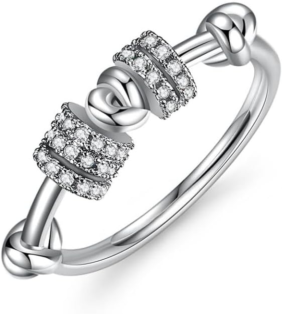S925 Silver Plated Knot Ring for Women, Pave Zircon Spinner Ring, Silver Stackable Anxiety Relief Ring, Daily Party Jewelry Gift