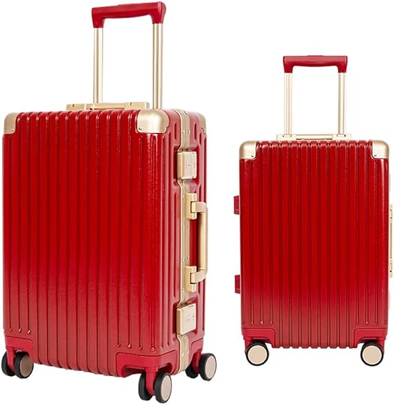 Aluminium Frame White Suitcase Zipperless Cabin Luggage Polycarbonate 20Inch Hard Carry on Luggage,Red,20in