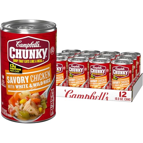 Campbells Chunky Soup, Savory Chicken with White and Wild Rice Soup, 18.8 Oz Can Case of 12