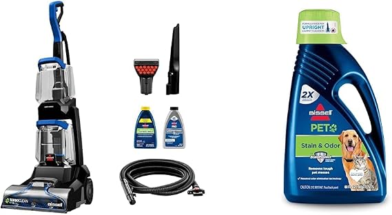 BISSELL TurboClean Pet XL Upright Carpet Cleaner, Upholstery Tough Stain Tool & Formula included, 3746 + Bissell 2X Pet Stain & Odor Full Size Machine Formula, 60 Ounces, 60-Ounce, No Color, Fl Oz