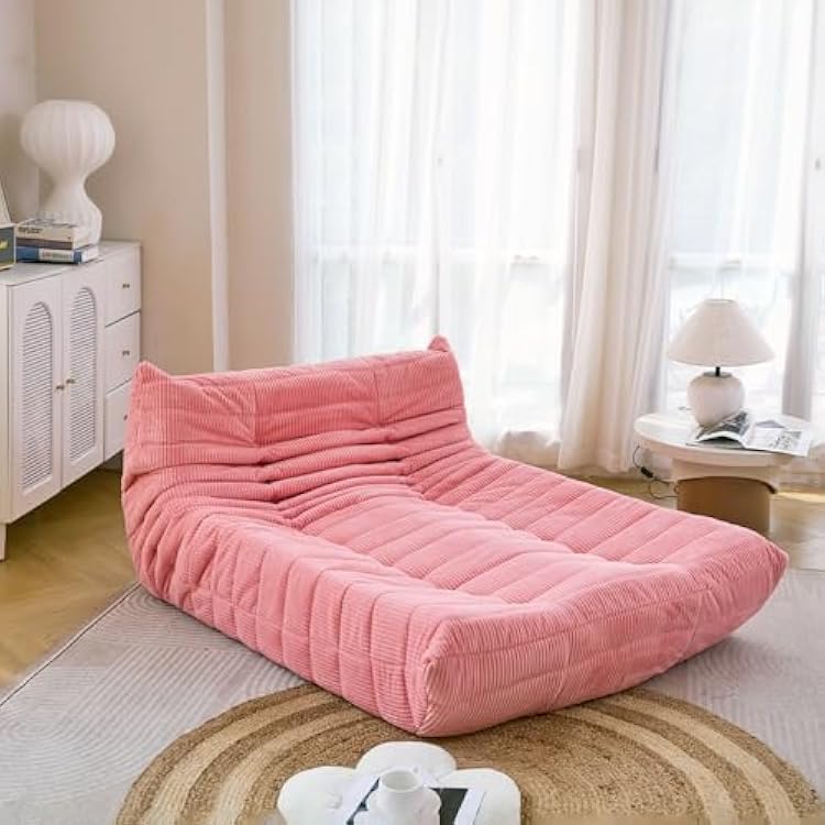 N&V Fireside Lounge Chaise Chair, Mid Century Armless Floor Lounger Sofa, Soft Premium Corduroy Floor Lounge Chair, Foam Sofa Accent Lounger for Living Room Bedroom and Office, Salmon